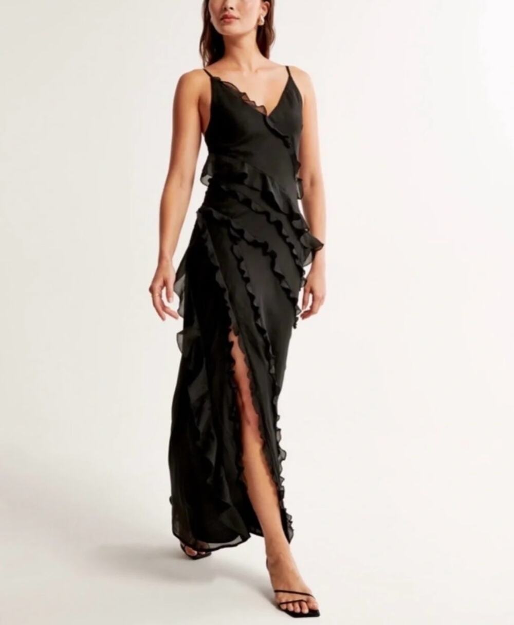 Abercrombie & Fitch Black Ruffle Whimsygoth Maxi Dress Size S